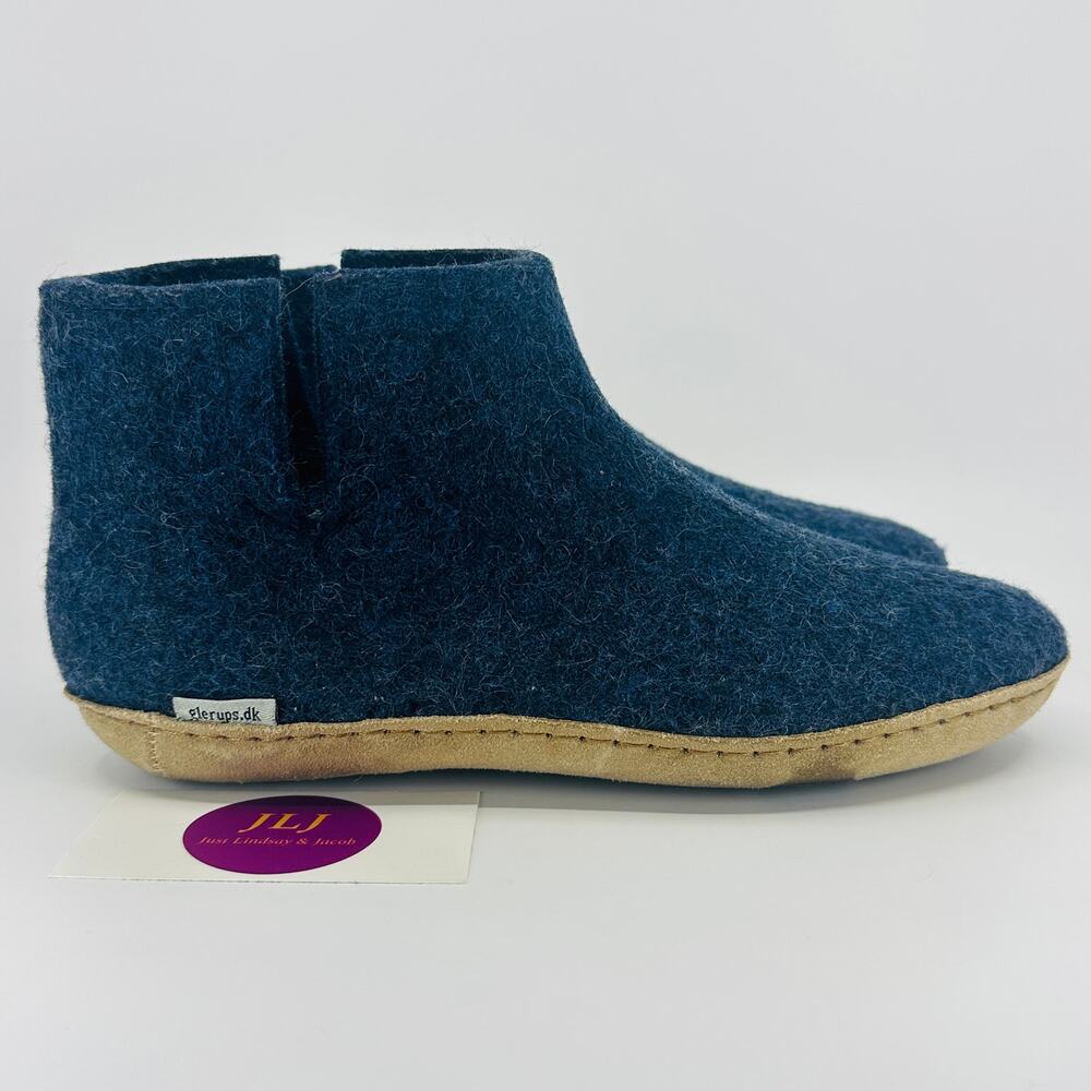 Glerups Women's Denim Blue Wool Leather Sole Slipper Boots Size 37 EU/ 7 US